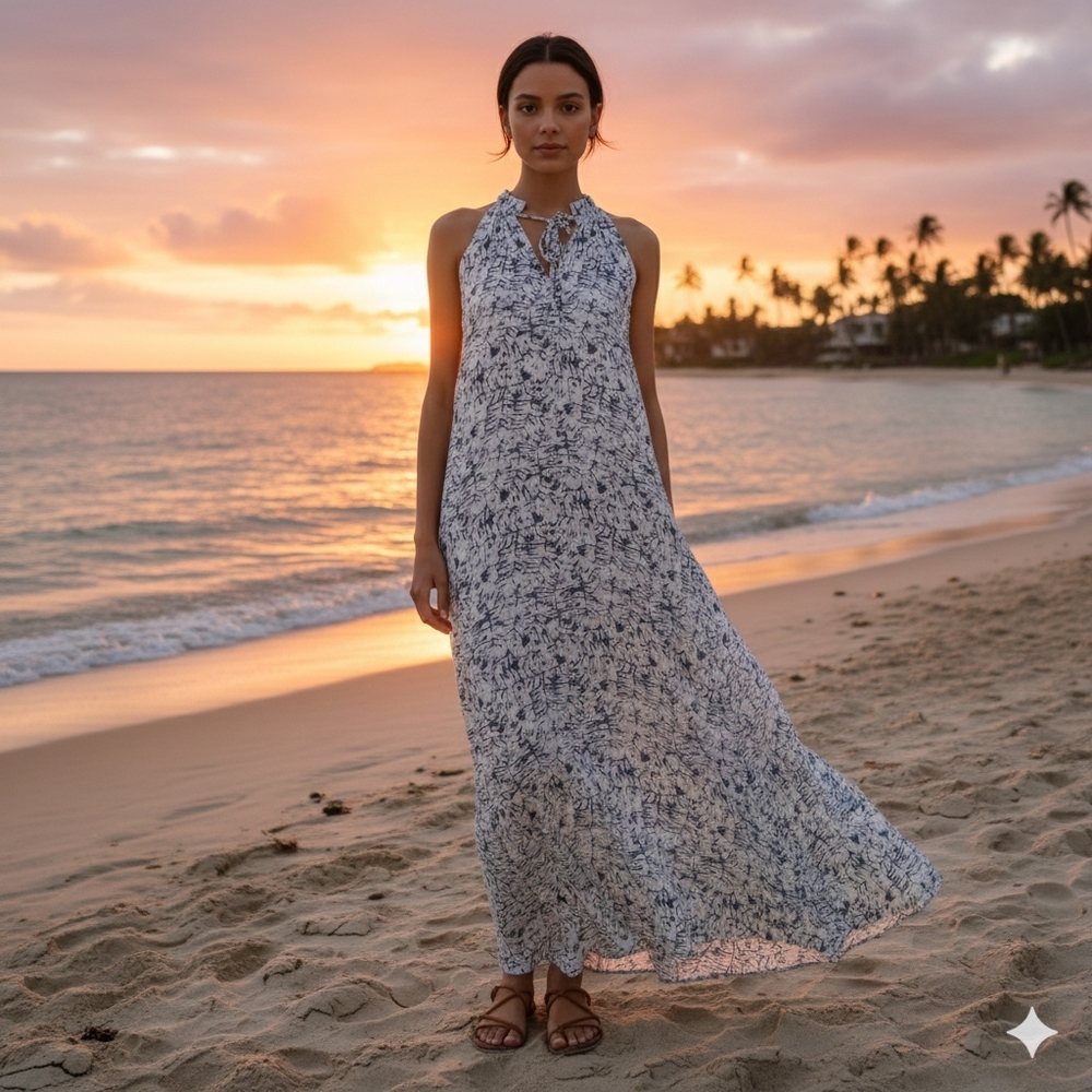 Nine West White and Blue Floral Maxi Dress